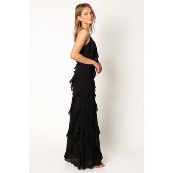 PETAL & PUP Ciao Ruffle Chiffon Gown in Black Size X-Large - Picture 14 of 14